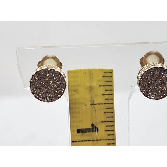 Vintage Earrings Crystal Rhinestone Pave Stud Dome Dimensional Circle Fancy - Picture 7 of 7